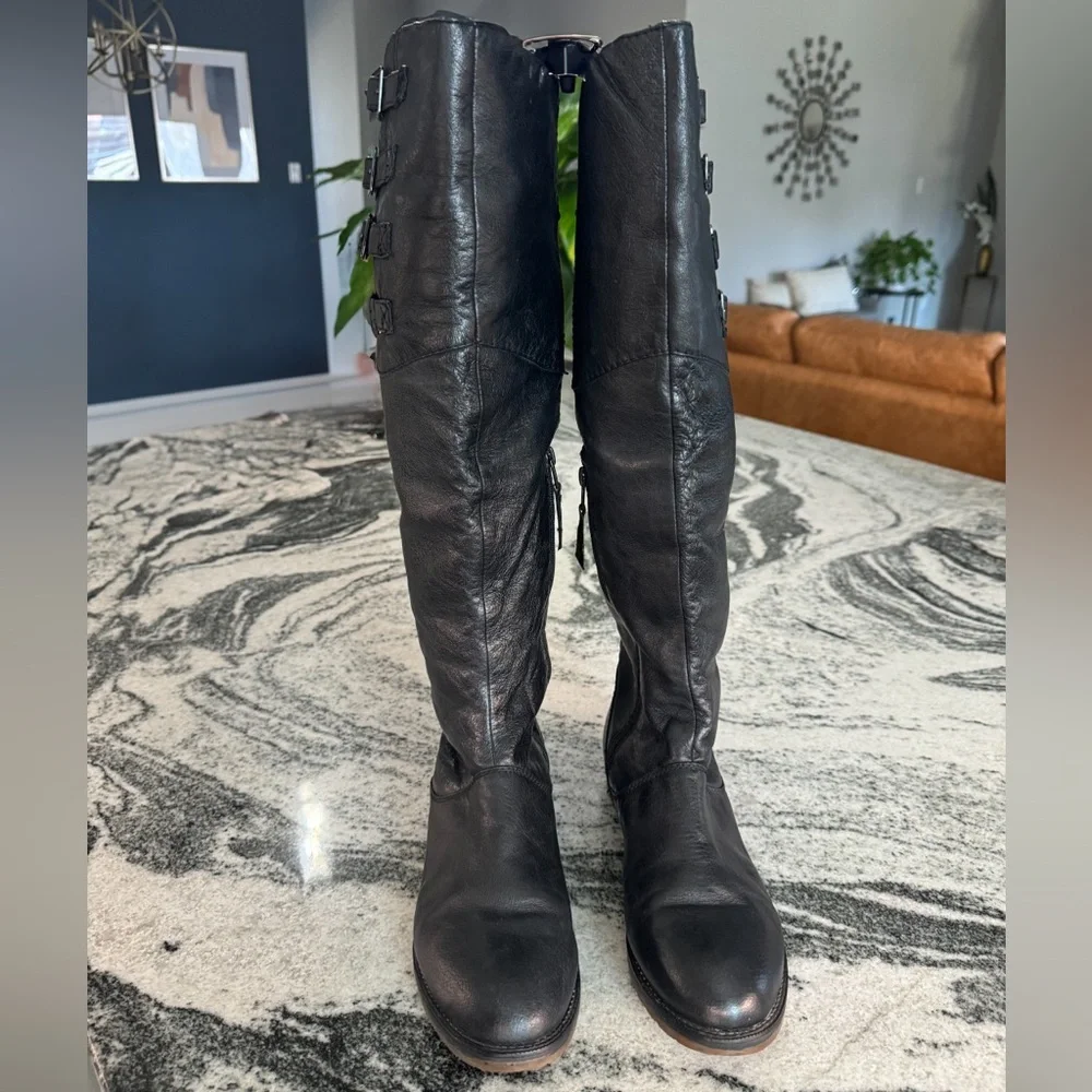 Steve Madden Knee High Black Leather Riding Boots Women's Size 8.5 - Picture 4 of 11